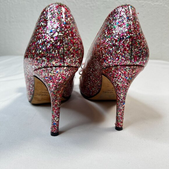Kate Spade Krysta Bow Glitter Pumps Sparkle Heels Multicolor 8.5 - Picture 10 of 13